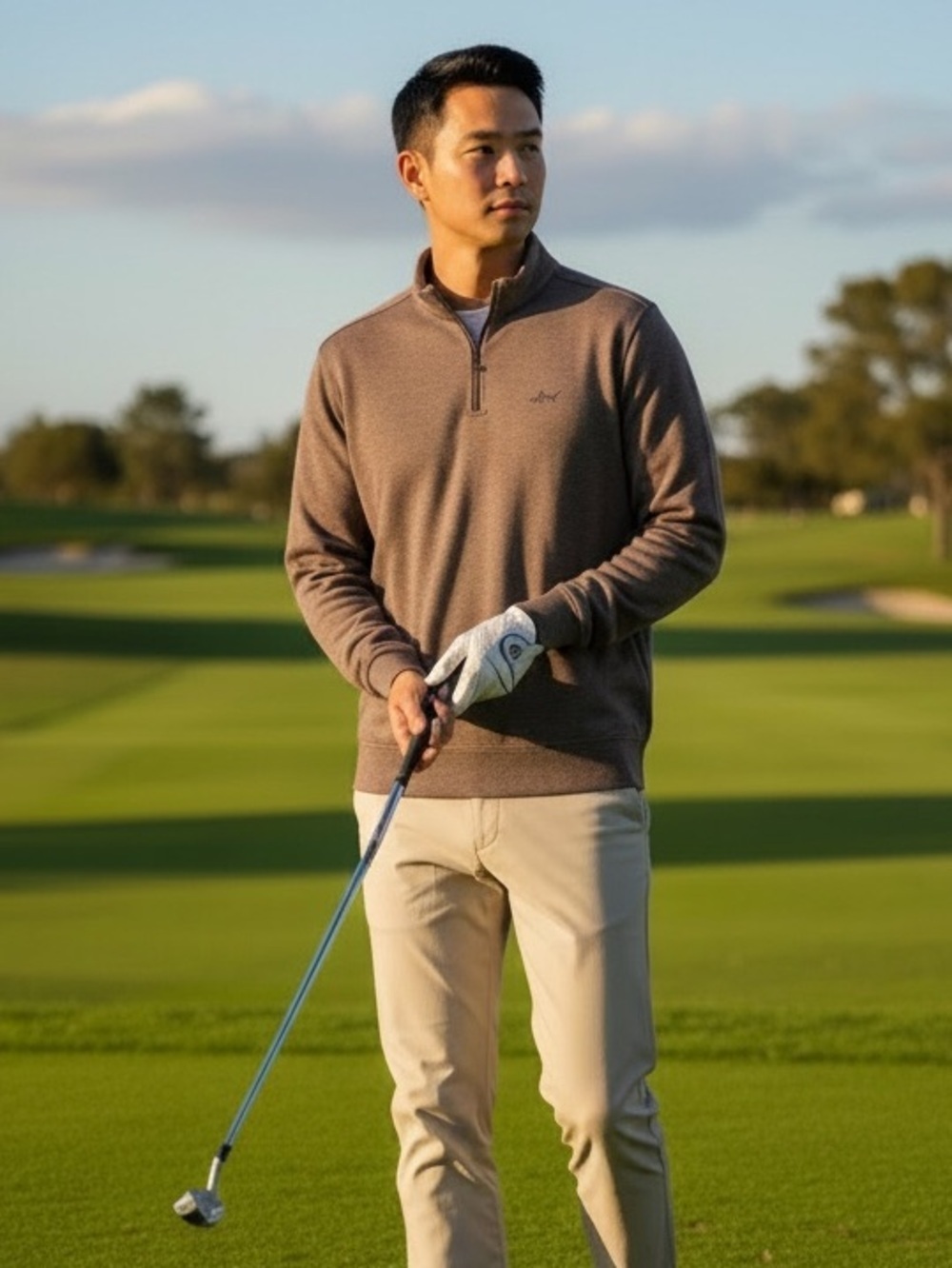Greg Norman Collection Men's Tan Quarter-Zip Sweatshirt Activewear NWT